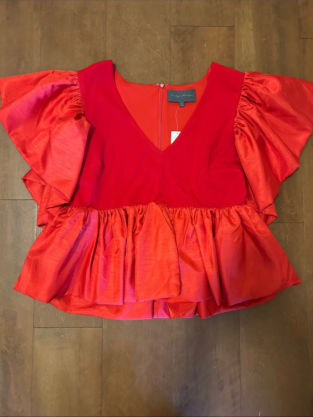 Sunday in Brooklyn Vibrant Red V‑Neck Ruffle Peplum Top